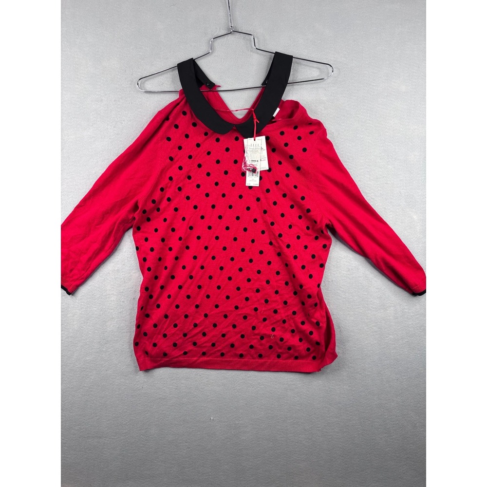 Elle Cold Shoulder Polka Dot Sweater Red Black Peter Pan Collar WE53S320R XL